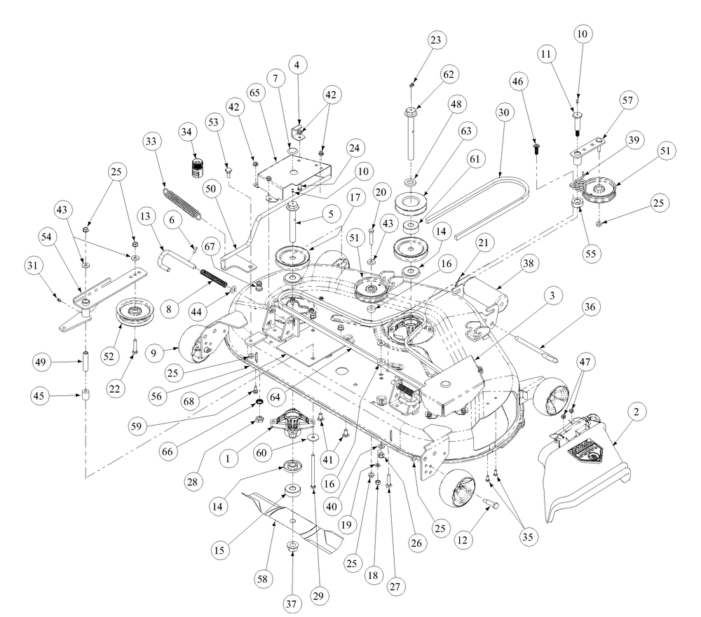 Mower Deck 44 (2005) Diagram and Parts List for Z-FORCE44 53AA5B6L-53AA5B6L709-53AA5B6L710-53AA5B6L712 Cub Cadet Lawn Tractor